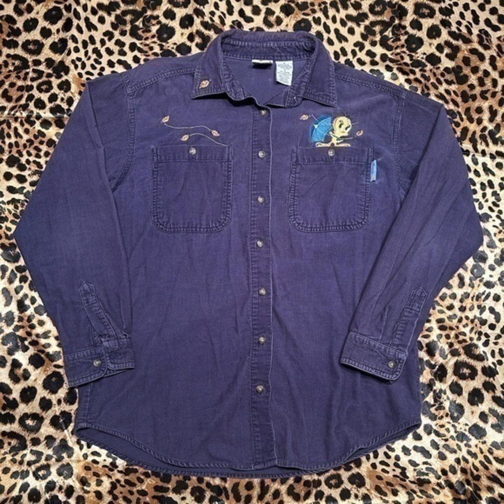 Vintage 2001 Tweety Bird Umbrella Corduroy Button Up Shirt